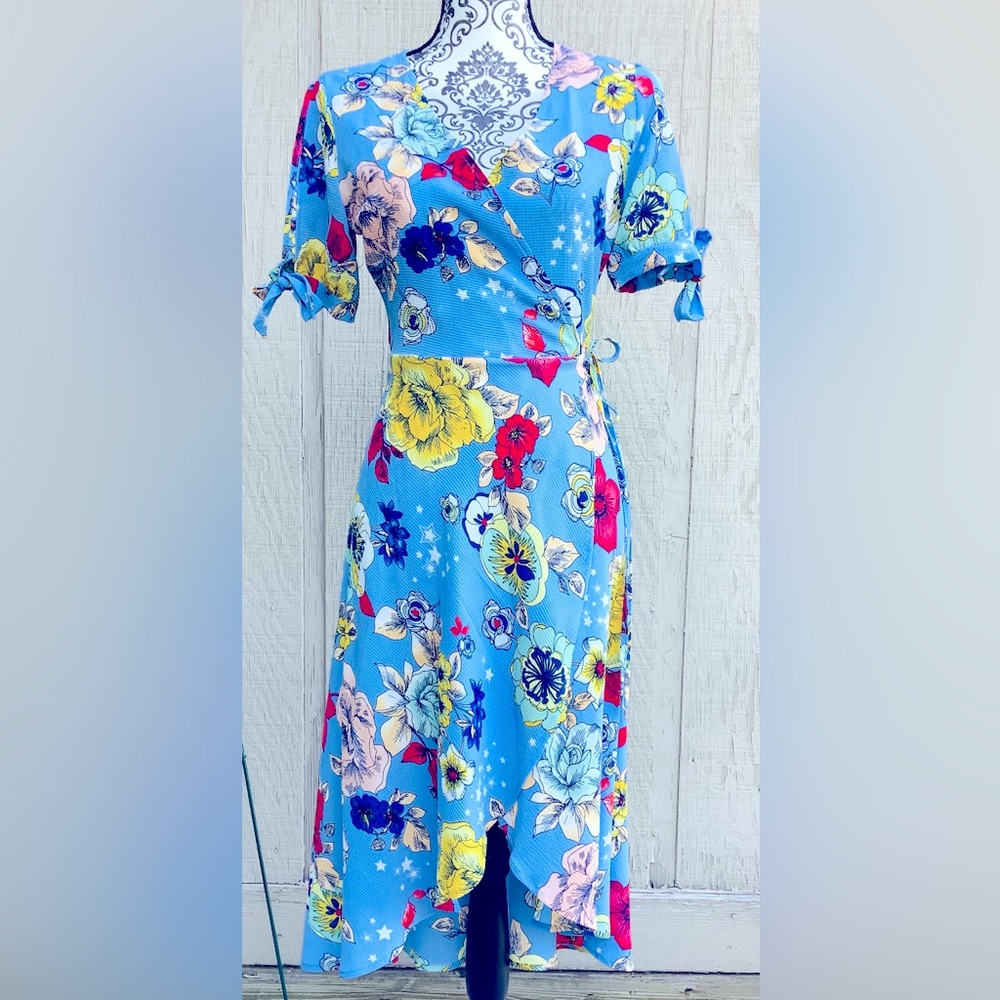 Love J: Baby Blue Cross Tie Ruffled Dress w/ Flowers